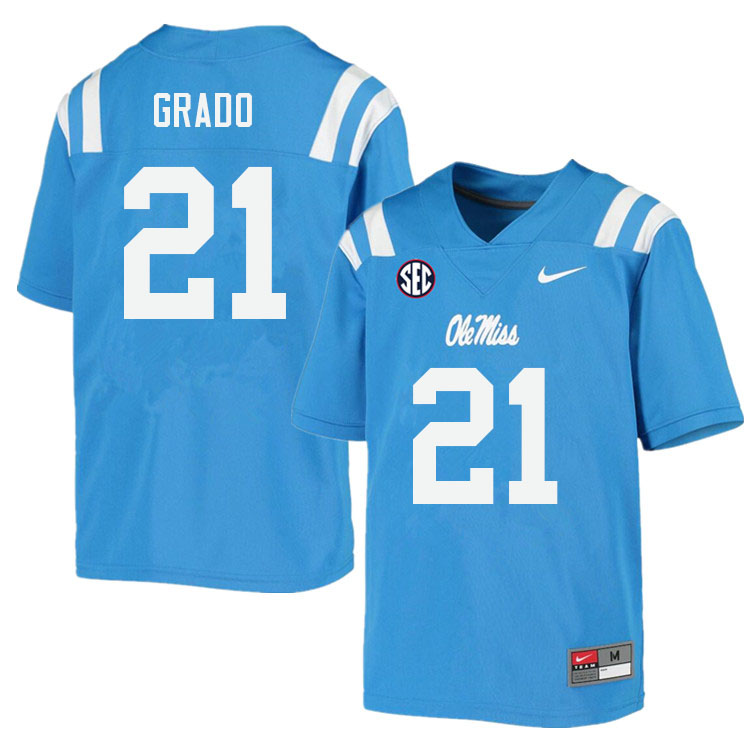 Men #21 Alex Grado Ole Miss Rebels College Football Jerseys Sale-Power Blue